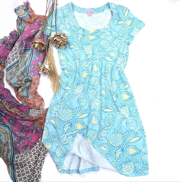 Lilly Pullitzer Blue Patterned Women's Soft T-shirt Dress Sz L - Picture 1 of 8